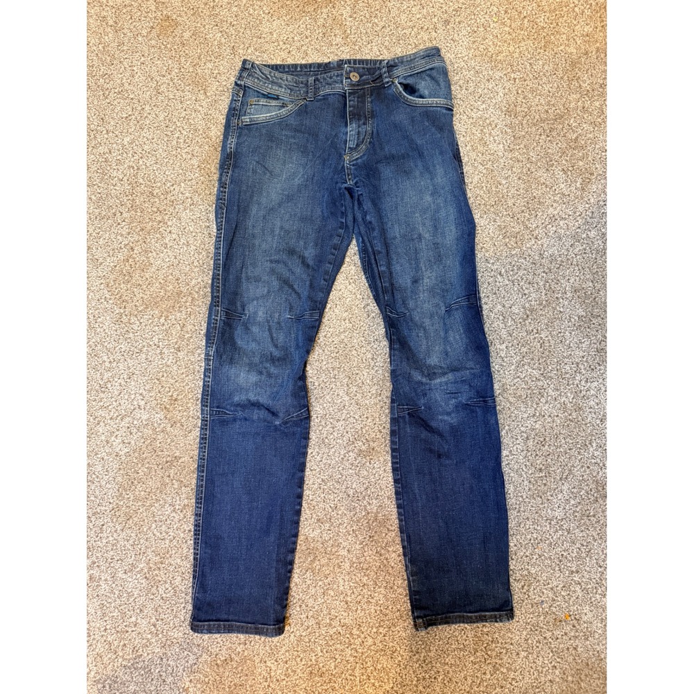 Kuhl Rydr Jeans Mens 33x34 Blue Indigo Stretch Articulated Knee Outdoor Denim